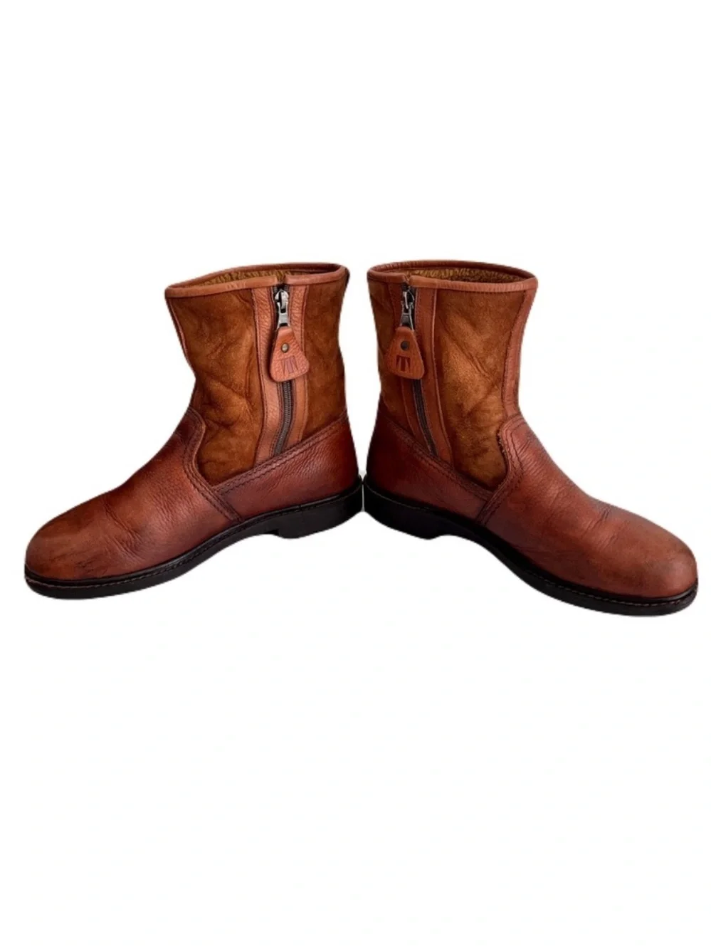 Vintage Tecnica Country Cognac Leather Suede Shearling Lined Boots, Size 44